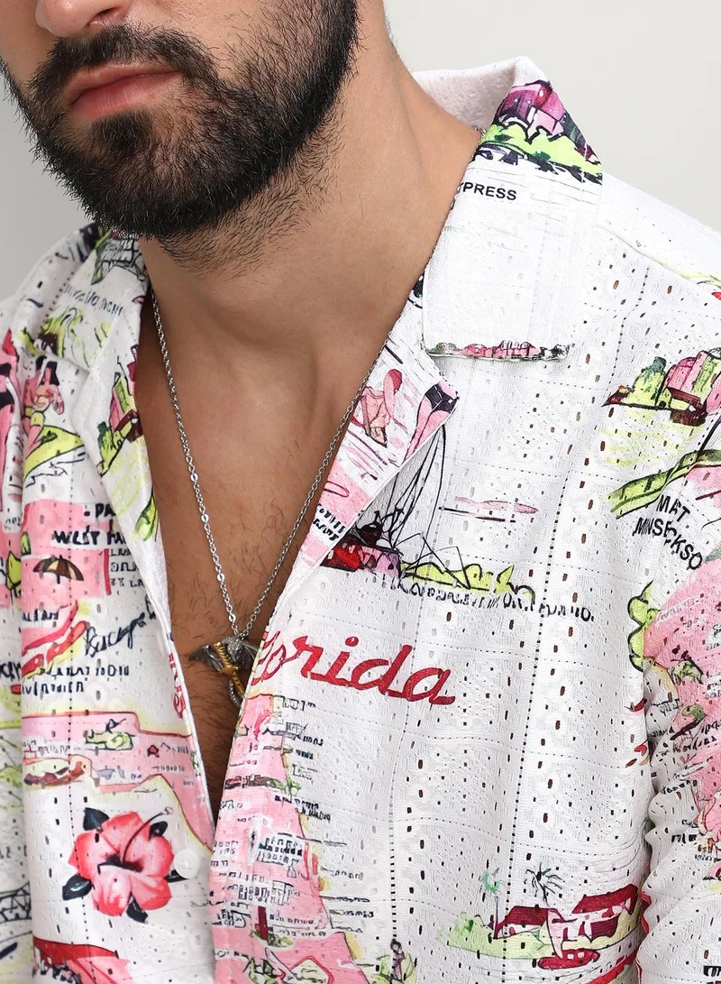 CAHOOT  Men's Chalk White:Blush Pink Maps Shirt for Men | Best Price UAE