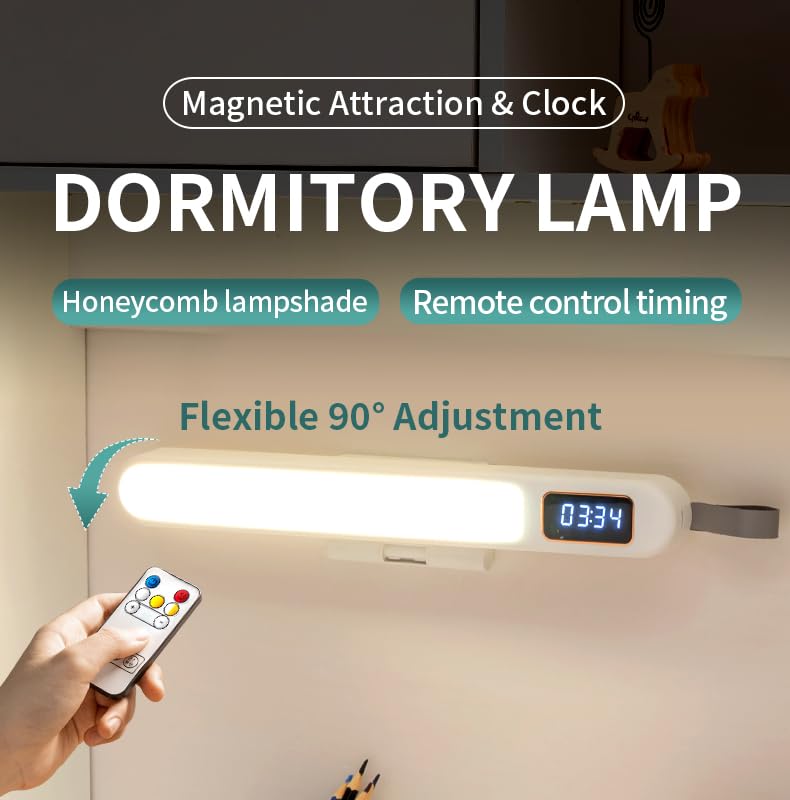 Dravina LED Desk Lamp with Digital Clock 3 Colour Changing Rechargeable Study Table Lamp with Magnetic Attachment Leather Strap for Hanging Ideal for Home Office Remote Control Feature White - Image 2