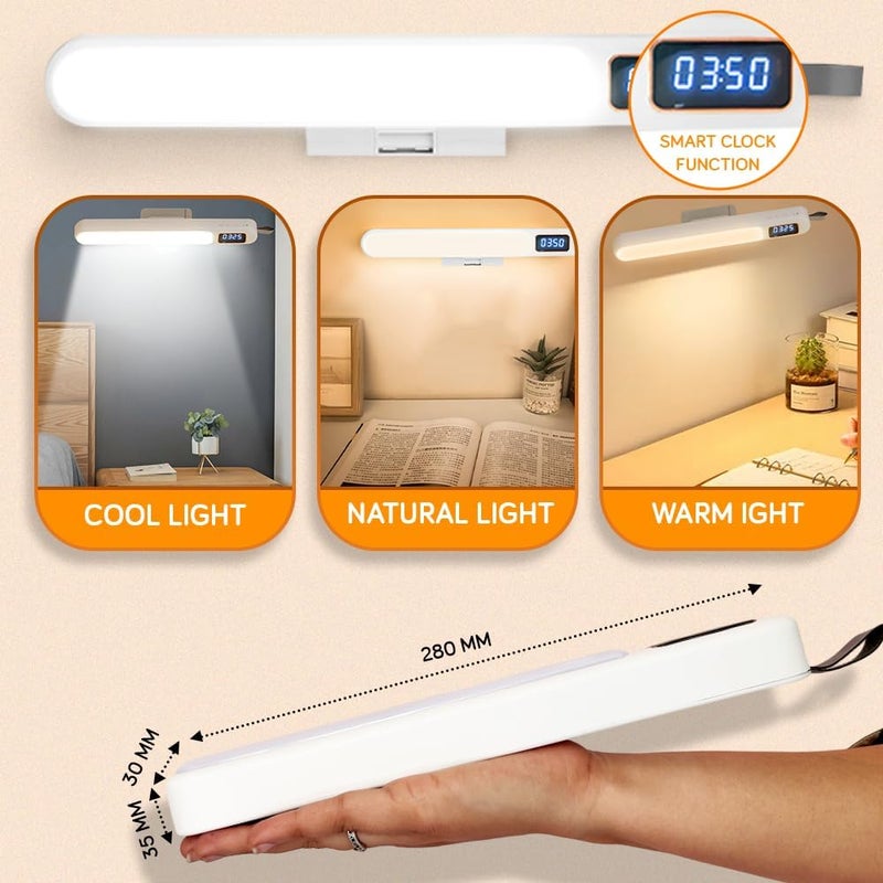Dravina LED Desk Lamp with Digital Clock 3 Colour Changing Rechargeable Study Table Lamp with Magnetic Attachment Leather Strap for Hanging Ideal for Home Office Remote Control Feature White - Image 4