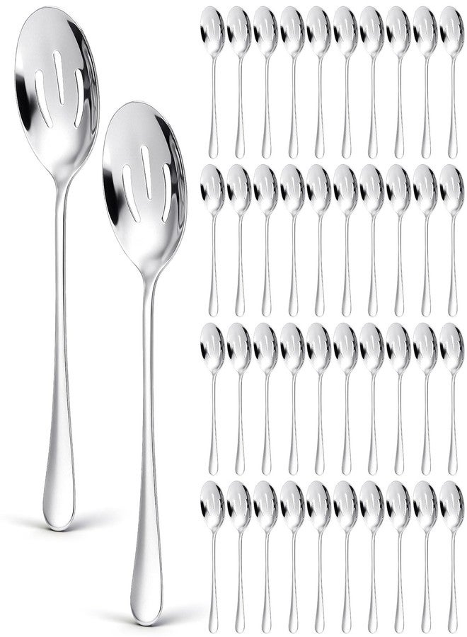 Layhit 42 Pcs Large Slotted Spoons Stainless Steel Bulk for Buffet Highly Polished 8 Inches Metal Utensils Solid Dishwasher Safe Serving Spoons for Catering Salads Pasta Soup Home Party - Image 1