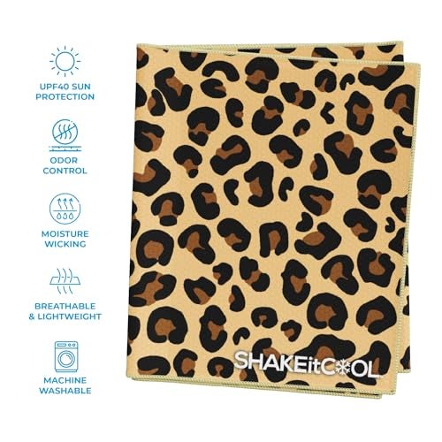 SHAKEitCOOL Extended Size Cooling Towel – Be Cool in Style - Heat Relief, Soft, Lightweight, Sun Protection, Easy Clean - Perfect for Biking, Hiking, Running, Yoga, Golf, Gardening - Cheetah Print M - Image 2