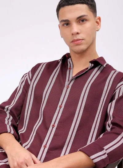 شركة المرآب الهندية Men Relaxed Fit Striped Full Sleeves Cutaway Collar Resort Wear Shirt