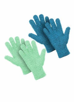 Y&D Cleaning Gloves, 2 Pairs Microfiber Auto Dusting Gloves Washable Mittens for Kitchen House Cars Trucks Mirrors Lamps (Blue, Green)  - Image 1