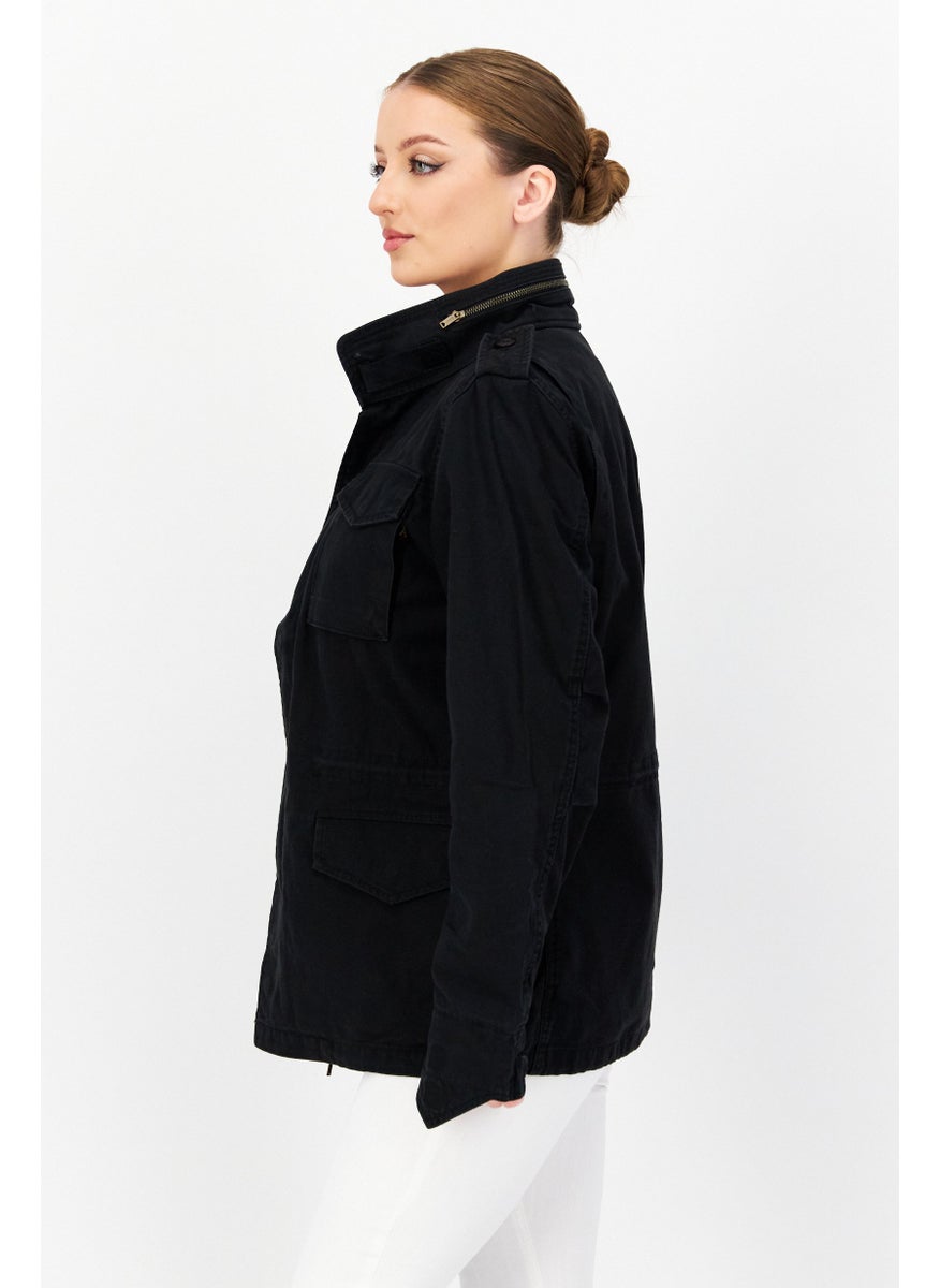 Alpha Industries Women Solid Motorcycle Jacket, Black  - Image 2