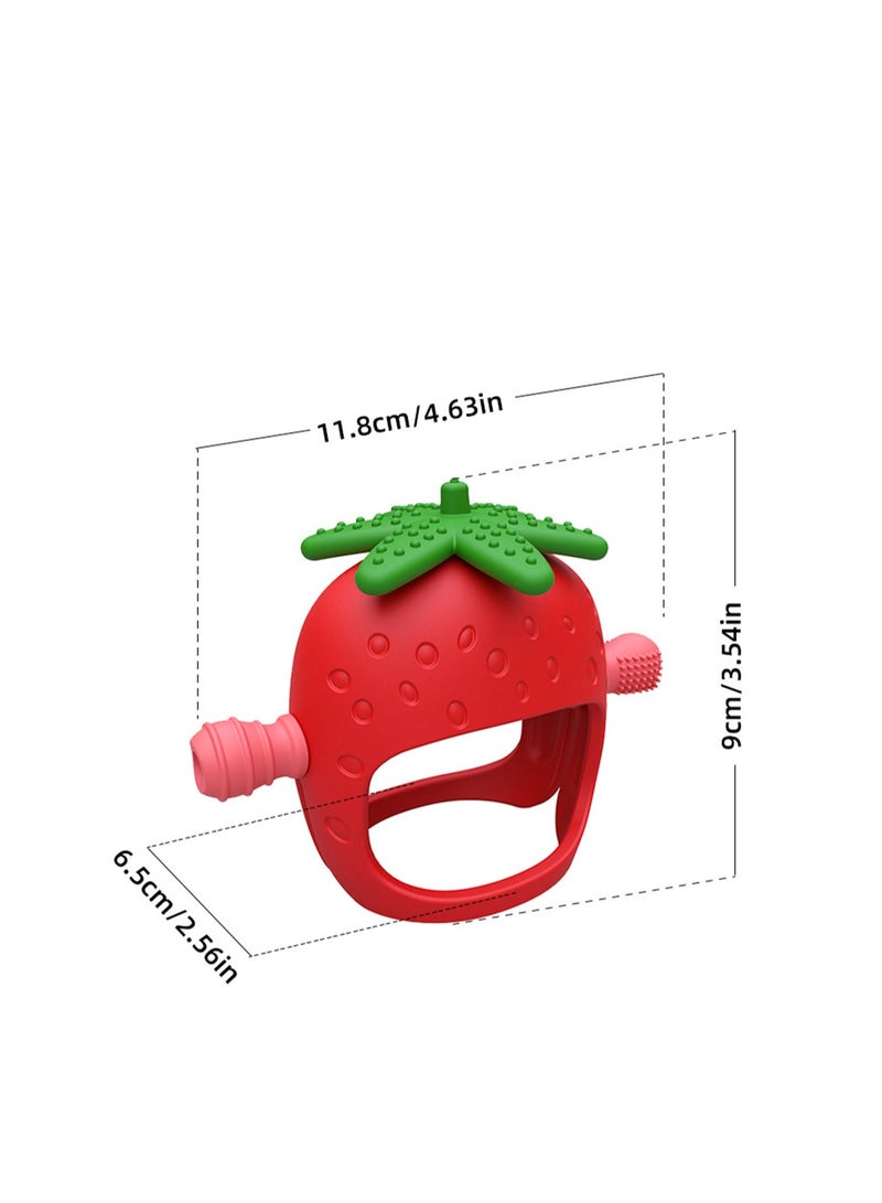 Baby Food Grade Silicone Remote Control Teether, Baby Soothing Silicone Remote Control Teether, Baby Teething Stick Chewing Gum Anti-Eating Hand Chewing Toy (Red Strawberry) - Image 2