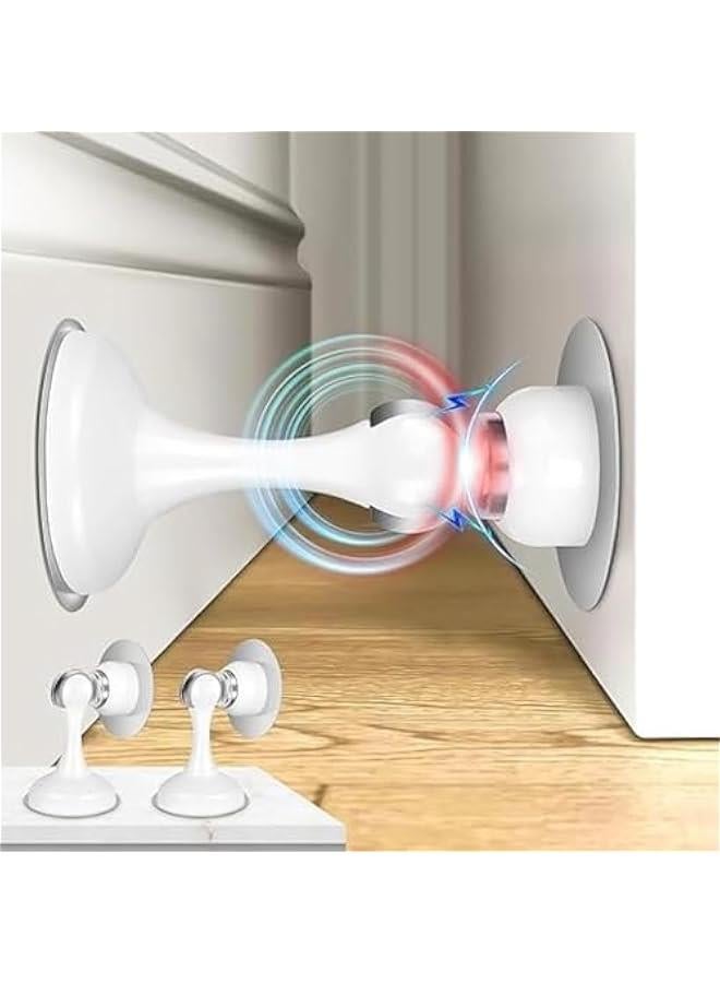 Magnetic Door Stoppers 2 Pack, Stainless Steel Door Stops for Wall and Floor Mounting, Door Holder Keep Door Open, No Drilling Door Stop with 3D Adhesive Tapes (White) - Image 1