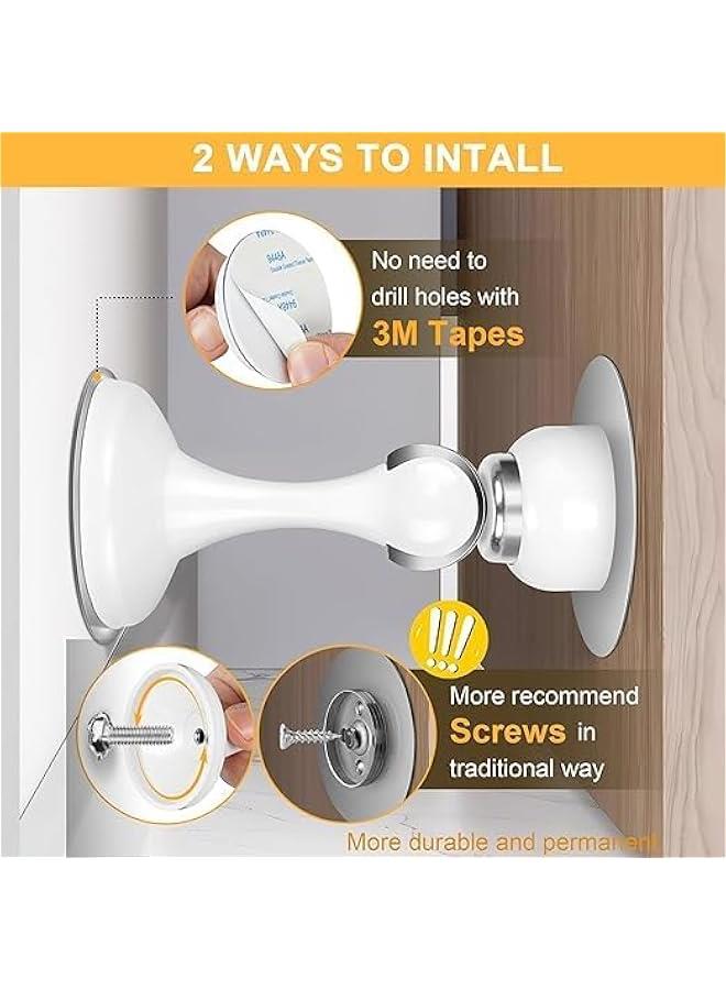 Magnetic Door Stoppers 2 Pack, Stainless Steel Door Stops for Wall and Floor Mounting, Door Holder Keep Door Open, No Drilling Door Stop with 3D Adhesive Tapes (White) - Image 4