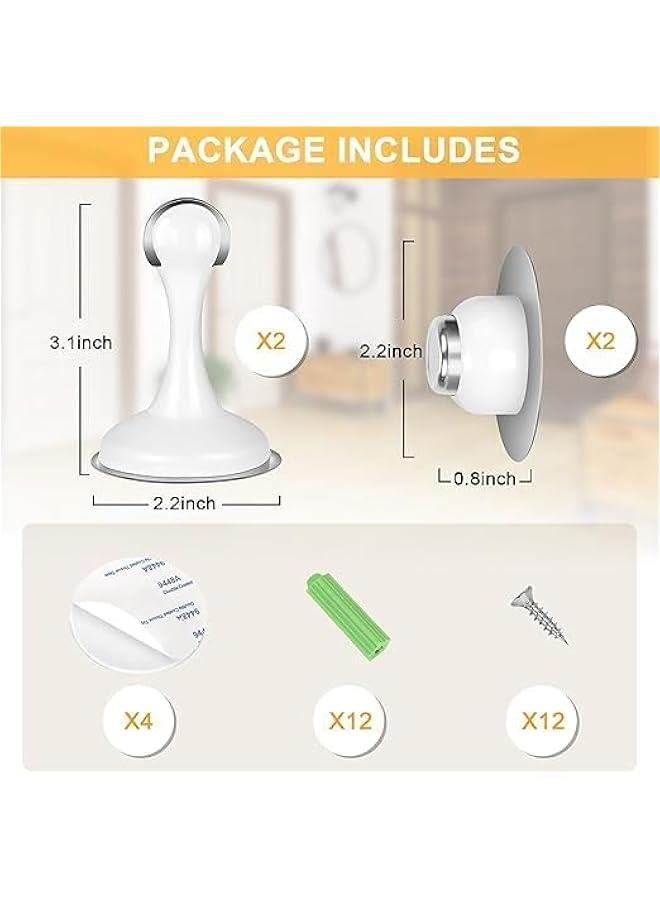 Magnetic Door Stoppers 2 Pack, Stainless Steel Door Stops for Wall and Floor Mounting, Door Holder Keep Door Open, No Drilling Door Stop with 3D Adhesive Tapes (White) - Image 3