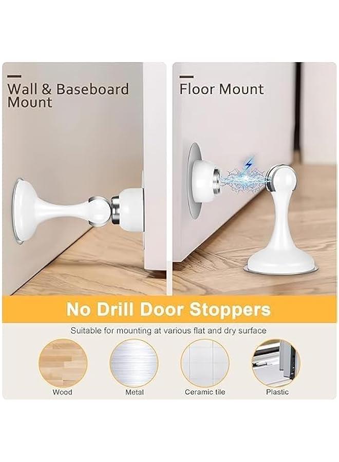 Magnetic Door Stoppers 2 Pack, Stainless Steel Door Stops for Wall and Floor Mounting, Door Holder Keep Door Open, No Drilling Door Stop with 3D Adhesive Tapes (White) - Image 2