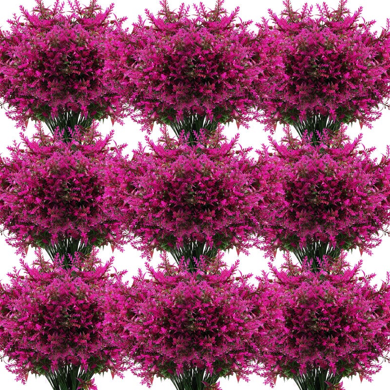 Janinka 24 Bundles Artificial Lavender Flowers False Outdoor Flowers UV Resistant Plastic Artificial Plants Fake Shrubs Bouquet Greenery Bushes for Outdoor Garden Home Purple