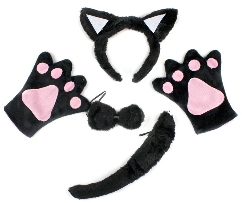 Petitebella Black Cat Headband Bowtie Tail Gloves 4pc Children Costume (Black, One Size) - Image 4