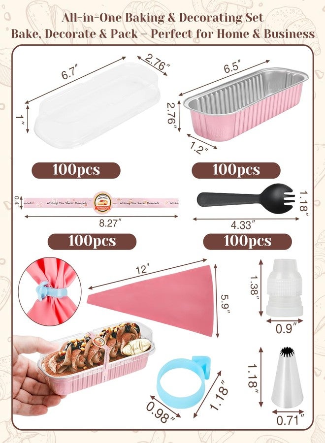 YQER 100 Pack Mini Baking Cups with Lids and Spoons Sealing Sticker and Pipping, Pink - Image 2