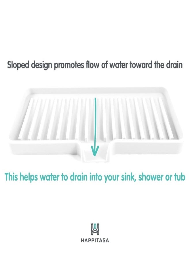 Happitasa Silicone Soap Dish Tray and Sponge Holder with Drain Chute, Rectangular, Kitchen and Bathroom Sink Organizer (Black, 9"x3.5") - Image 3