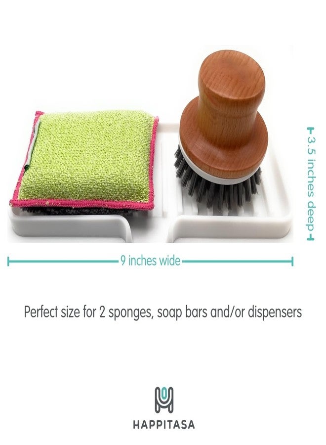 Happitasa Silicone Soap Dish Tray and Sponge Holder with Drain Chute, Rectangular, Kitchen and Bathroom Sink Organizer (Black, 9"x3.5") - Image 2