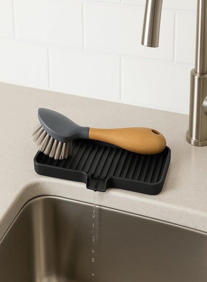 Happitasa Silicone Soap Dish Tray and Sponge Holder with Drain Chute, Rectangular, Kitchen and Bathroom Sink Organizer (Black, 9"x3.5") - Image 4