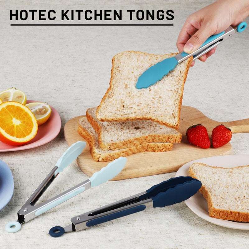 Hotec Mini Silicone Kitchen Tongs for Cooking - 7-Inch Small Serving Tongs with Silicone Tips, Set of 3 (Blue) - Image 5