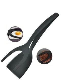 2 in 1 Egg Shovel Pancake, Food Grade Silicone Fried Grip Flip Tongs, Non- Stick Turners For And, Bread, Home Kitchen Cooking Tool (Black), 30.5*8.5cm