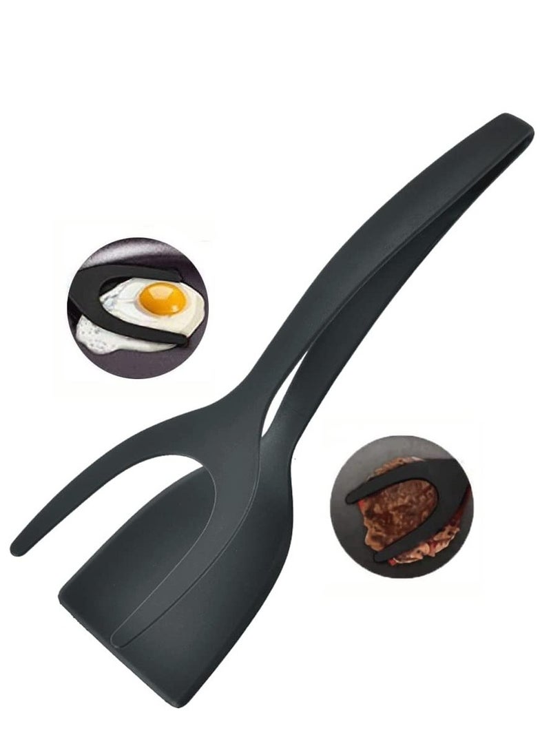 MIXDE - 2 in 1 Egg Shovel Pancake, Food Grade Silicone Fried Grip Flip Tongs, Non- Stick Turners For And, Bread, Home Kitchen Cooking Tool (Black), 30.5*8.5cm - Image 1