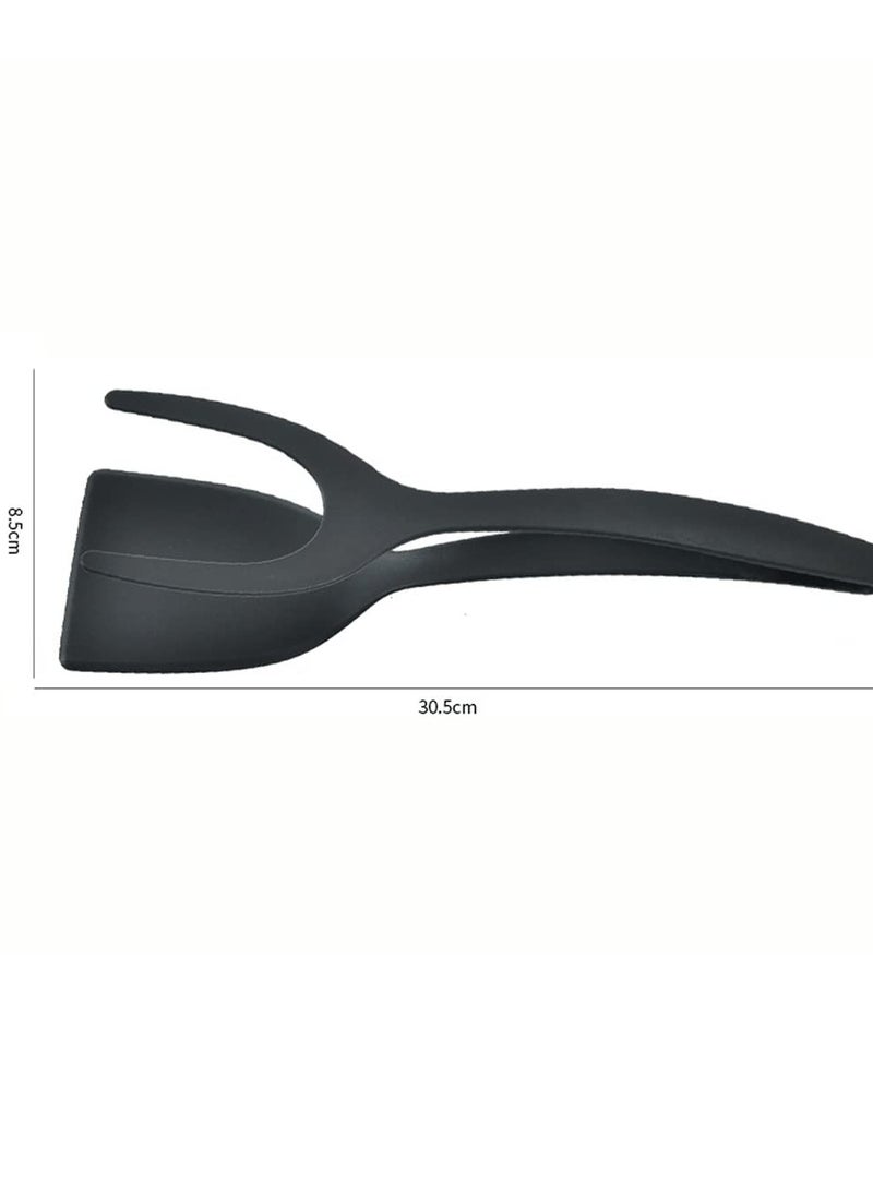 MIXDE - 2 in 1 Egg Shovel Pancake, Food Grade Silicone Fried Grip Flip Tongs, Non- Stick Turners For And, Bread, Home Kitchen Cooking Tool (Black), 30.5*8.5cm - Image 1