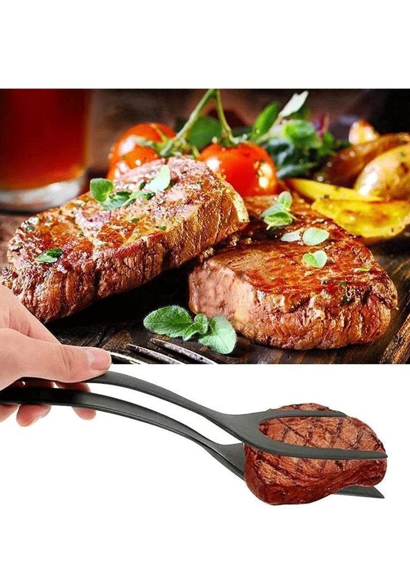 MIXDE - 2 in 1 Egg Shovel Pancake, Food Grade Silicone Fried Grip Flip Tongs, Non- Stick Turners For And, Bread, Home Kitchen Cooking Tool (Black), 30.5*8.5cm - Image 1