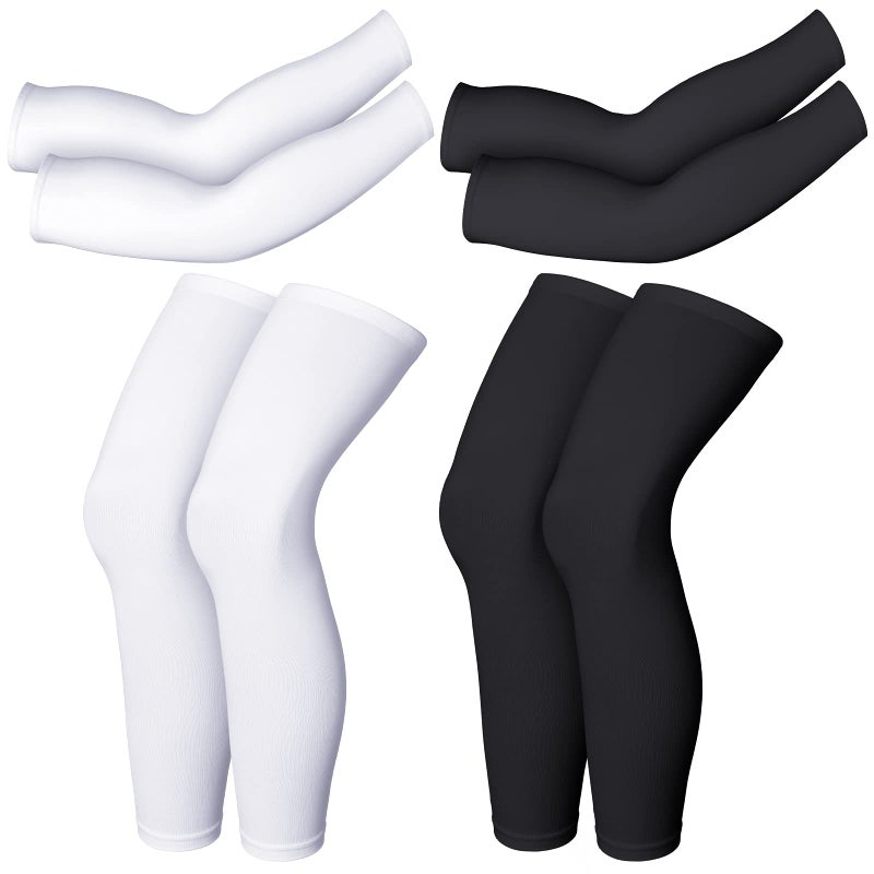 Geyoga Geyoga 2 Pairs Compression Full Length Leg Sleeve Arm Sleeve for Men Women Football Black White Large