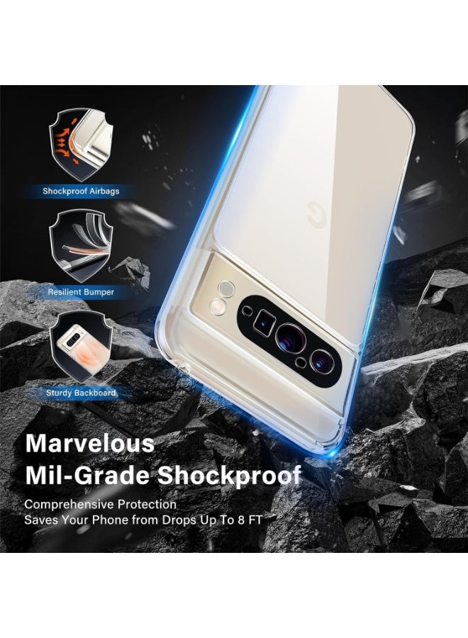 جراب شفاف متوافق مع Google Pixel 9 [حماية كاملة للكاميرا] [وضوح يدوم طويلاً]، غطاء خلفي صلب واقٍ من الصدمات العسكرية لهاتف Pixel 9 - شفاف - Image 4