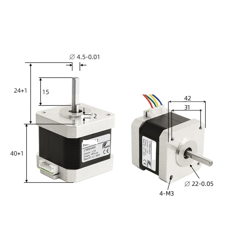 17HS4401 Size 1.8 Degree 12V 42 Stepper Motor 4 Lead 1PCS - Image 3