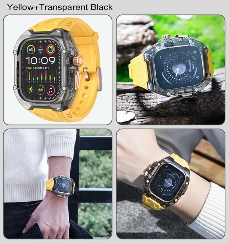 AJM New Upgrade Modification Kit Case Compatible with Apple Watch Series 10 46mm Luxury Transparent Mod Kit Fluororubber Strap Band - Image 2