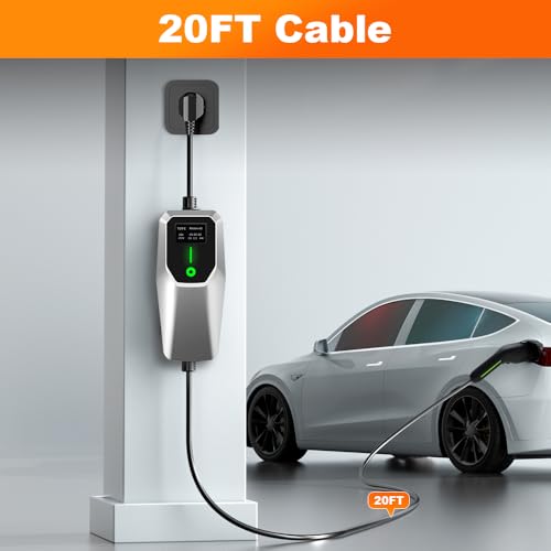 Junsun Level 1&2 EV Charger 32Amp 110V-240V with 20FT Cable, Portable Home Charger NEMA 14-50 5-15 Plug for All SAE J1772 Electric Cars - Image 4