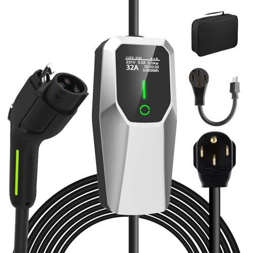 Junsun Level 1&2 EV Charger 32Amp 110V-240V with 20FT Cable, Portable Home Charger NEMA 14-50 5-15 Plug for All SAE J1772 Electric Cars - Image 1