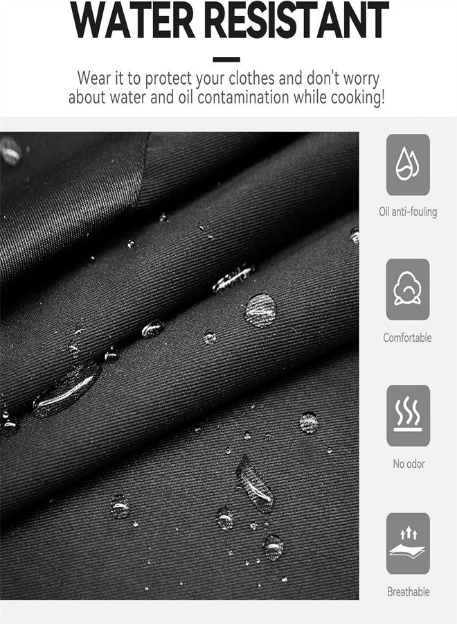 مآزر الطهاة، مئزر أسود بجيوب 2، مئزر مقاوم للماء قابل للتعديل للرجال والنساء، مئزر مطبخ احترافي للمطبخ والبستنة والمطعم والشواء والقهوة - Image 5