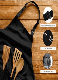 Generic Chef Aprons, Black Apron with 2 Pockets, Waterproof Adjustable Apron for Men, Women, Professional Kitchen Apron for Kitchen, Gardening, Restaurant, Barbecue, Coffee  - Image 3