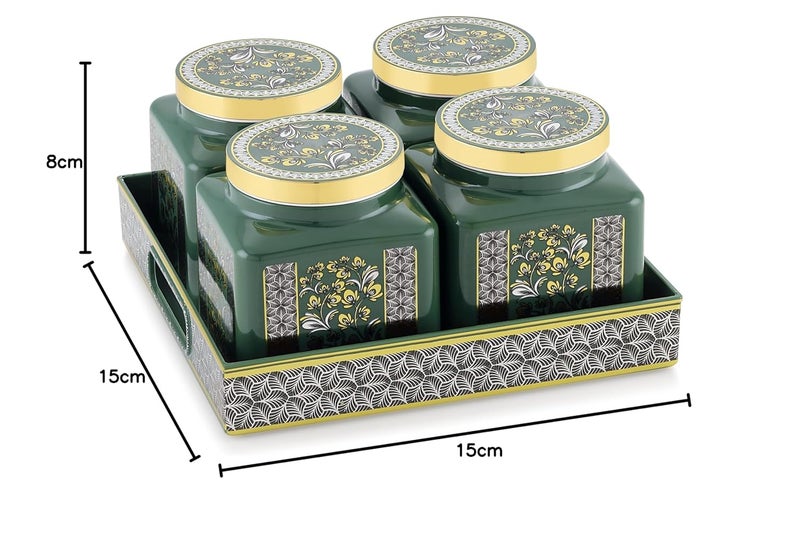 Nabhya Carban 4pc Airtight Dry Fruit Containers Set With Lid & Serving Tray, Dry Fruit Box for Serving Sweets, Chocolates, Candy, Pickle, Mukhwas, Kitchen Accessories Items (Green) (Pack of 4) - Image 5