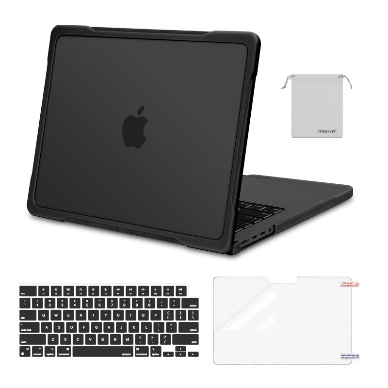 MOSISO Compatible with MacBook Pro 14 inch Case M5 2026 M4 M3 M2 M1 20252021 A3427 A3426 A3434 A3112 A3185 A3401 A2918 A2992 A2779 A2442 4 in 1 Kit AntiCrack Hard Shell with TPU Bumper Black - Image 2