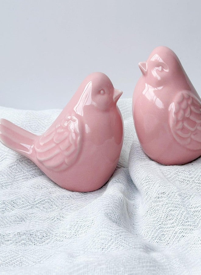 realideas French Garden Cottage Porcelain Pink Bird Decor Bird Figurines Set of 2 - Decorative Pink Glazed Ceramic Bird Figurine, Bird Statue, Bird Sculpture Home Wedding House Décor - Image 4