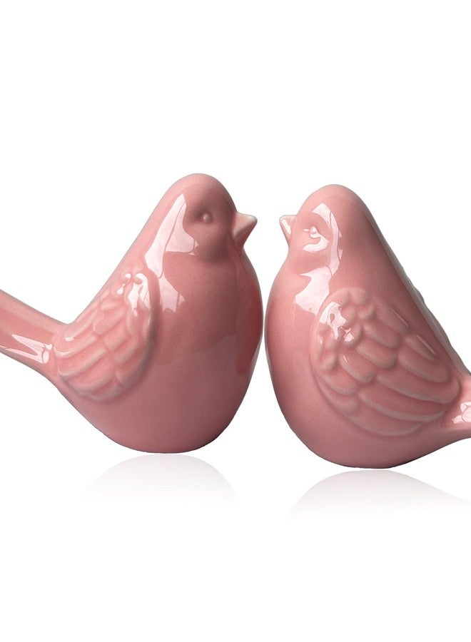 realideas French Garden Cottage Porcelain Pink Bird Decor Bird Figurines Set of 2 - Decorative Pink Glazed Ceramic Bird Figurine, Bird Statue, Bird Sculpture Home Wedding House Décor - Image 1