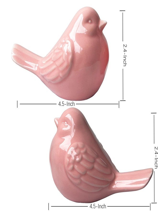 realideas French Garden Cottage Porcelain Pink Bird Decor Bird Figurines Set of 2 - Decorative Pink Glazed Ceramic Bird Figurine, Bird Statue, Bird Sculpture Home Wedding House Décor - Image 3