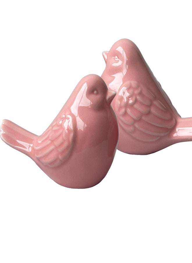 realideas French Garden Cottage Porcelain Pink Bird Decor Bird Figurines Set of 2 - Decorative Pink Glazed Ceramic Bird Figurine, Bird Statue, Bird Sculpture Home Wedding House Décor - Image 2