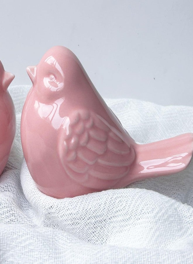 realideas French Garden Cottage Porcelain Pink Bird Decor Bird Figurines Set of 2 - Decorative Pink Glazed Ceramic Bird Figurine, Bird Statue, Bird Sculpture Home Wedding House Décor - Image 5