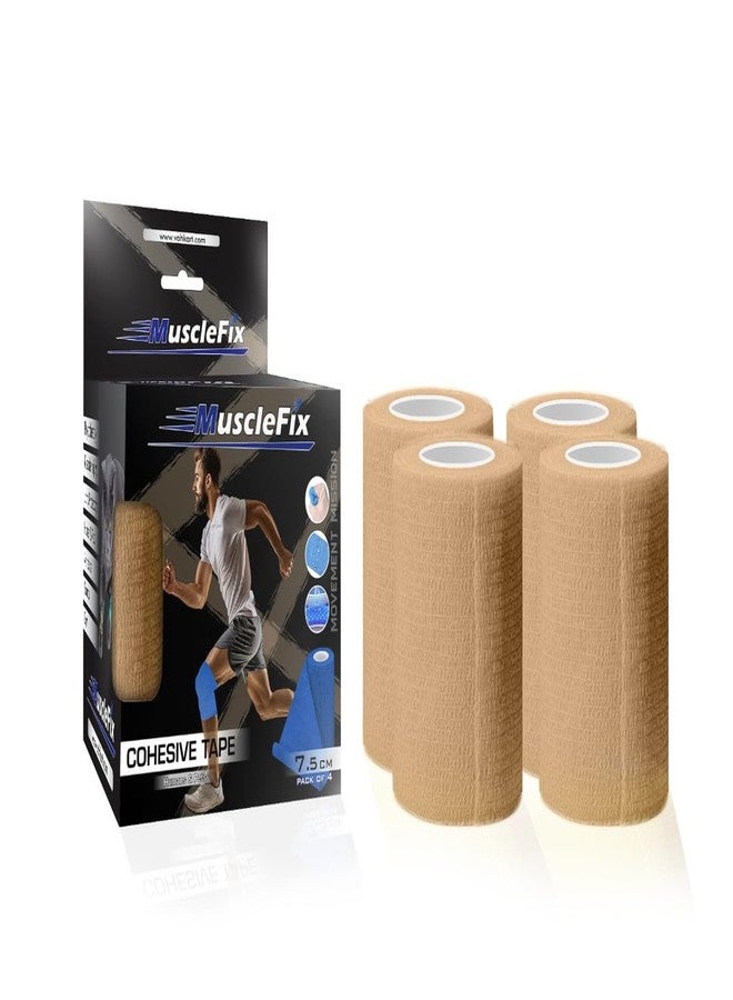 MuscleFix First Aid Wrap - Breathable Self-Adhesive Bandage for Injury, Swelling, and Sports Support (7.5cm x 4.5m, Pack of 4) (Beige) - Image 1