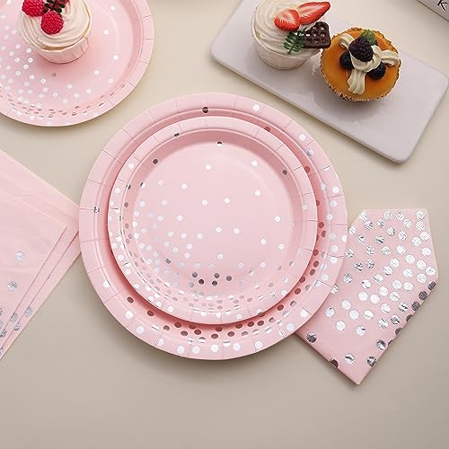 Boocikey 150PCS Pink Plates and Napkins Party Supplies, Pink Paper Plates Disposable Serve 50 Guests, for Party Birthday Wedding Baby Showers Valentines Day - Image 2