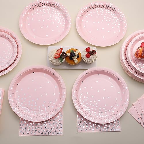 Boocikey 150PCS Pink Plates and Napkins Party Supplies, Pink Paper Plates Disposable Serve 50 Guests, for Party Birthday Wedding Baby Showers Valentines Day - Image 5