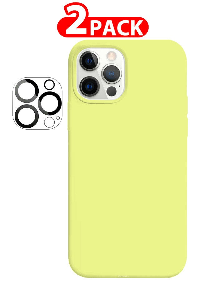 CATANES [for iPhone 12 Pro] 2 Pack Silicone Case and Camera Lens Protector Shockproof Protective Case Anti Scratch Smooth Case Cover/Yellow - Image 1
