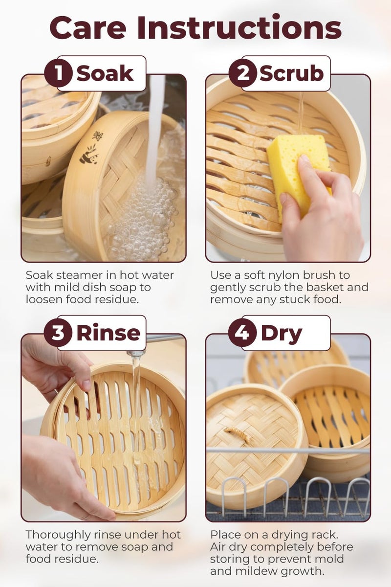 Prime Home Direct Bamboo Steamer Basket 8-Inch | 2-Tier Steamer for Cooking | 50 Liners | Small Instant Steaming Cookware Asian Food, Bao Buns, Chinese, Dim Sum, Dumpling, Rice, Vegetable Steam Pot - Image 3