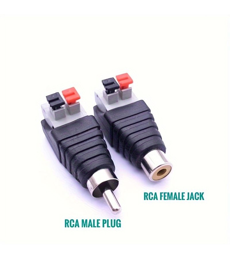 RCA Male to Female Audio Connector Clamp Metallic Spring Terminal Adapter Press On Jack Plug No Battery Required - Image 1