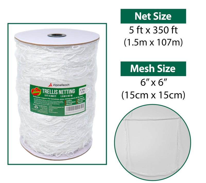 AlpineReach Trellis Netting 5 x 350 ft Heavy Duty Polyester White - 6 Inch Mesh Support Twine for Growing High Yield Tomatoes, Peas, Vine Climbing Plants Fruits Vegetables - Image 2