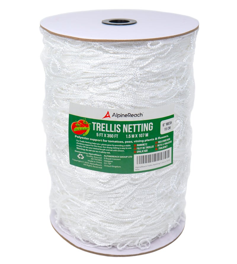AlpineReach Trellis Netting 5 x 350 ft Heavy Duty Polyester White - 6 Inch Mesh Support Twine for Growing High Yield Tomatoes, Peas, Vine Climbing Plants Fruits Vegetables - Image 1