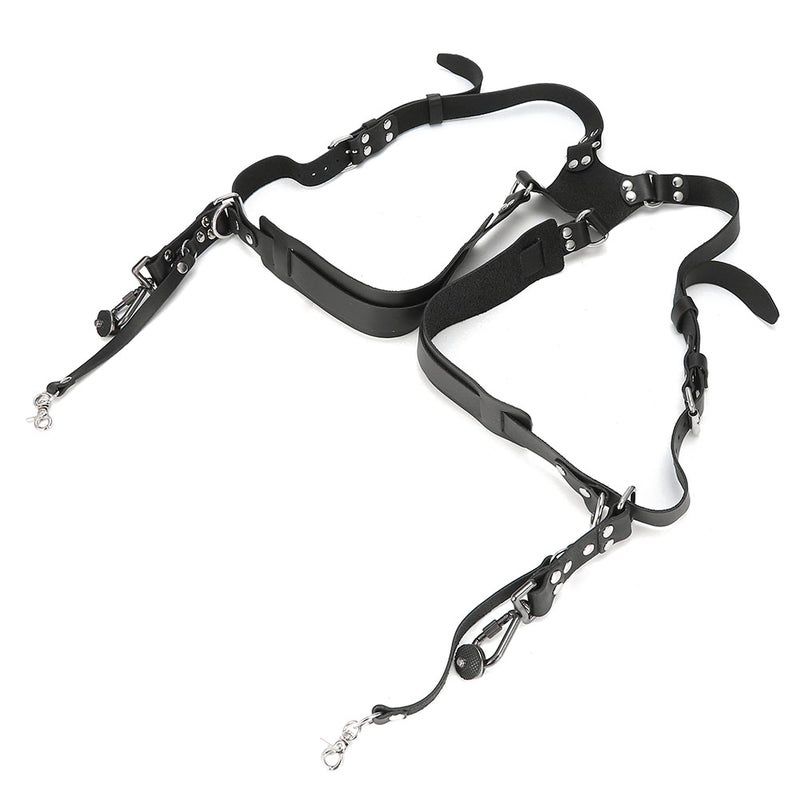 Camera Strap Leather Double Shoulder Harness Strap Photography Accessories for DSLR CamerasBlack - Image 2