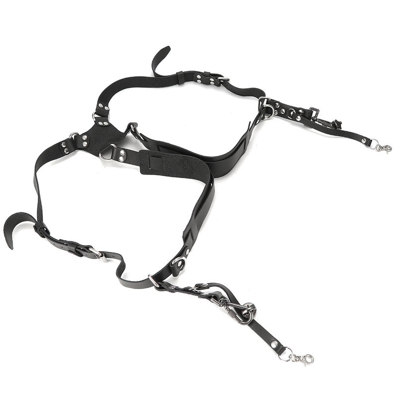Camera Strap Leather Double Shoulder Harness Strap Photography Accessories for DSLR CamerasBlack - Image 3