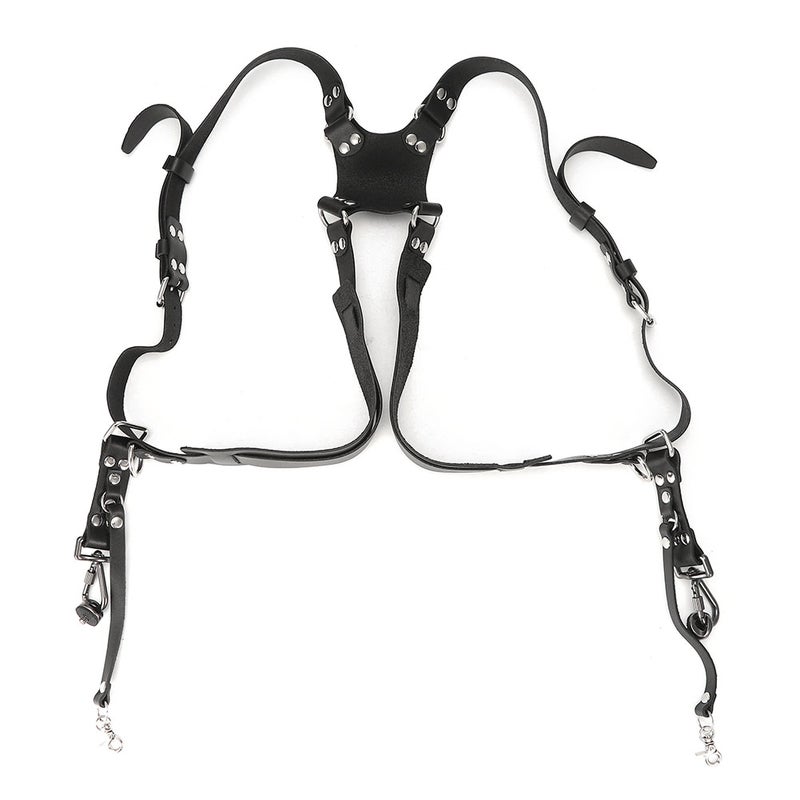 Camera Strap Leather Double Shoulder Harness Strap Photography Accessories for DSLR CamerasBlack - Image 1
